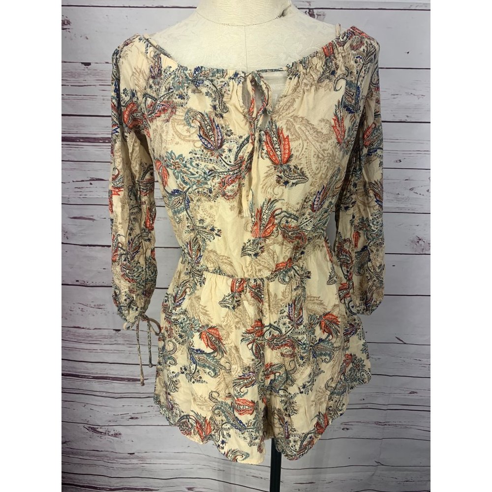 Lush Beige Paisley Print Size Large Off Shoulder Romper